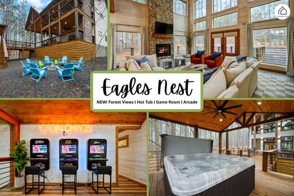 NEW! Forest Views | Hot Tub | Game Room | Arcade